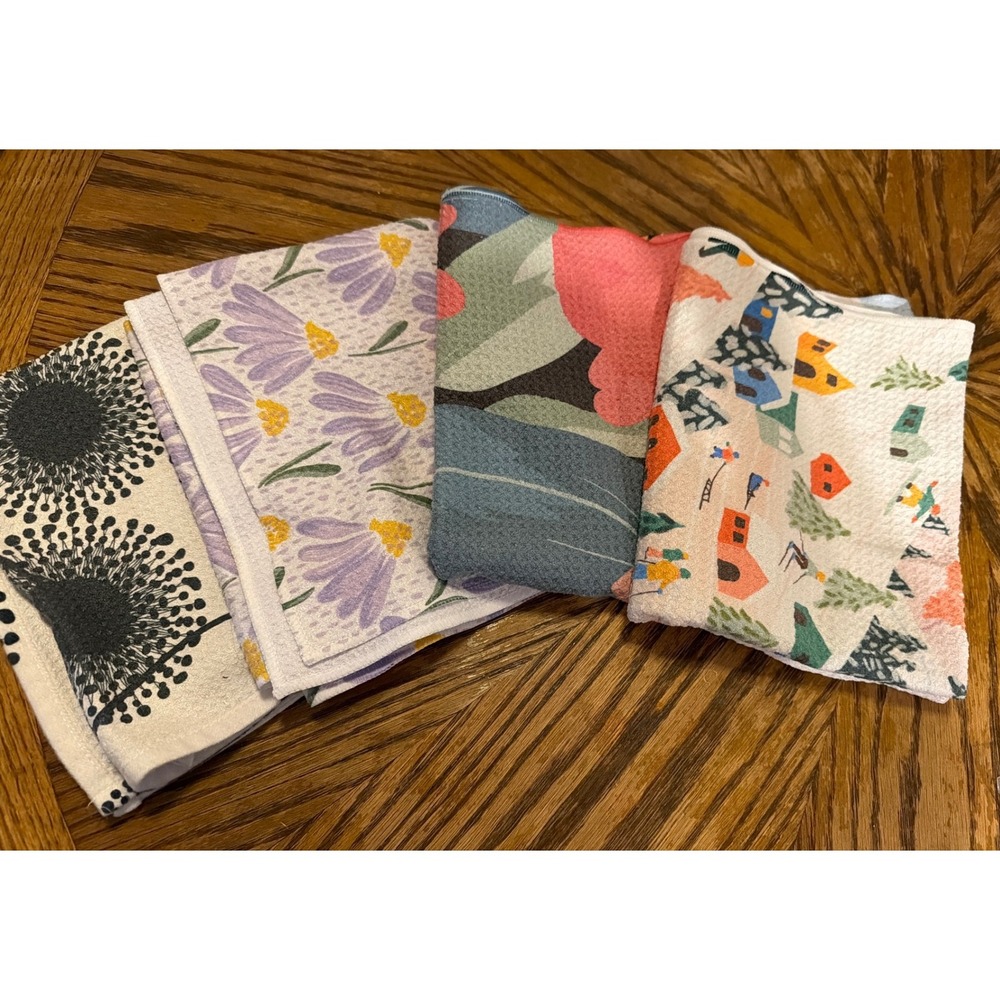 Geometry House Tea Towels Set of 4 Microfiber Kitchen Dish Towels Floral Village